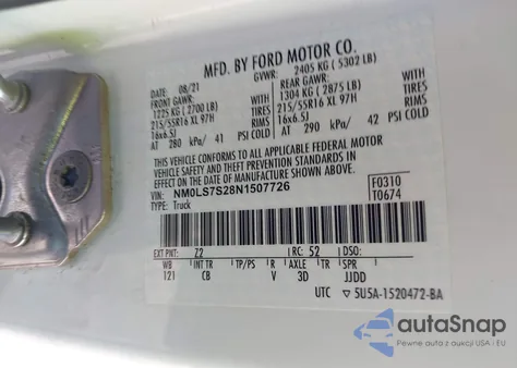 2022 Ford Transit Connect Xl из США, поврежденный, VIN NM0LS7S28N1507726